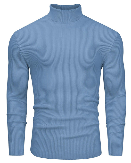 Alimens & Gentle Mens Turtleneck Sweater Slim Fit Cable Knitted Casual Pullover Lightweight Ribbed Long Sleeve Sweaters Blue