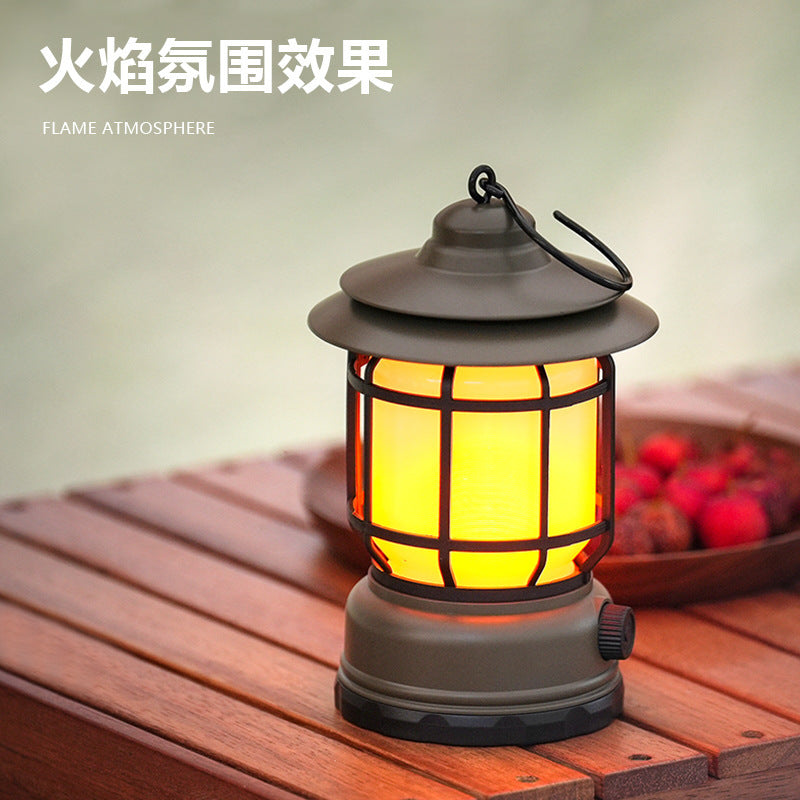 Portable LED Retro Camping Lantern with Flame Effect