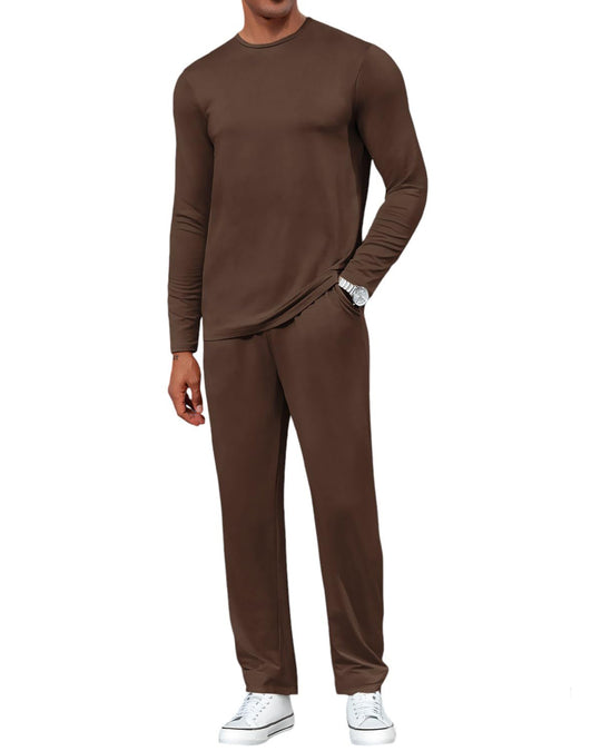 Uni Clau Casual Mens 2 Piece Tracksuits Set Athletic Sweatsuit Jogging Suits Sets Long Sleeve Outfits Brown XL