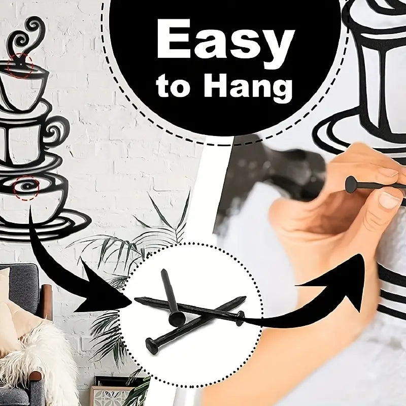 1pc Black Metal Coffee Cup Wall Art for Kitchen Decor