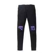 Patchwork Slim Fit Stretch Denim Cat Whisker Jeans