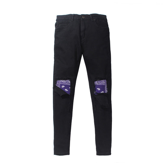 Patchwork Slim Fit Stretch Denim Cat Whisker Jeans