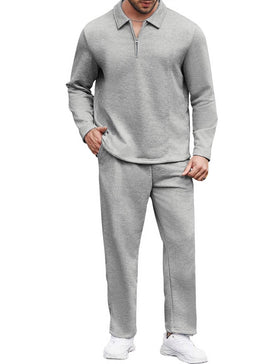 Uni Clau Mens Tracksuits 2 Piece Outfit Quarter Zip Casual Sweatsuit Sets Athletic Jogging Suits Sport Grey XL