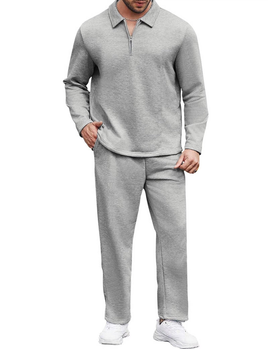 Uni Clau Mens Tracksuits 2 Piece Outfit Quarter Zip Casual Sweatsuit Sets Athletic Jogging Suits Sport Grey XL