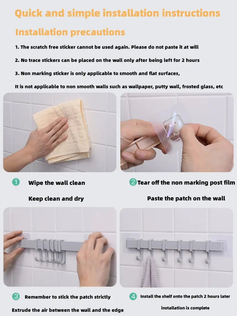 Powerful No-Trace Wall-Mounted Suction Hook with 6 Links