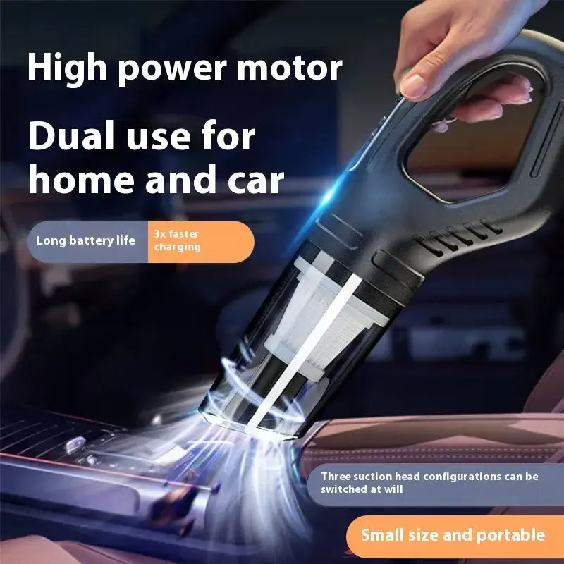 Black handheld vacuum cleaner with a sleek, ergonomic design and transparent dust collection chamber.