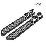 Black mesh car floor mats with chrome-finished cup holders.