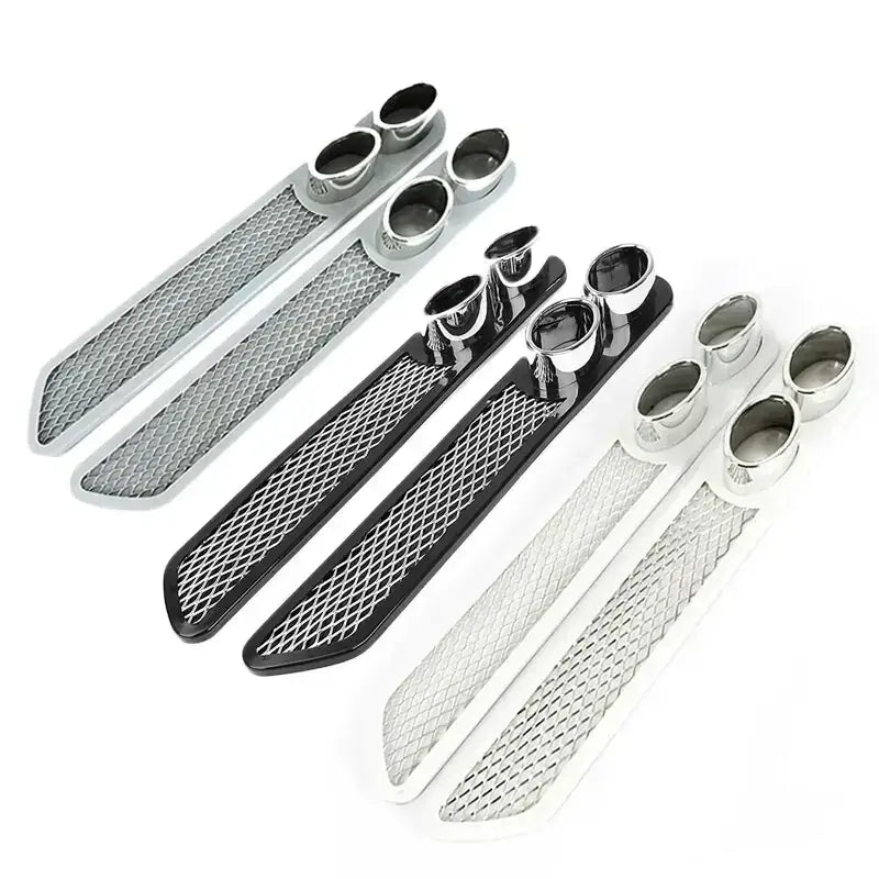 Set of three chrome-finished car door handle covers with mesh inserts and dual circular end caps.