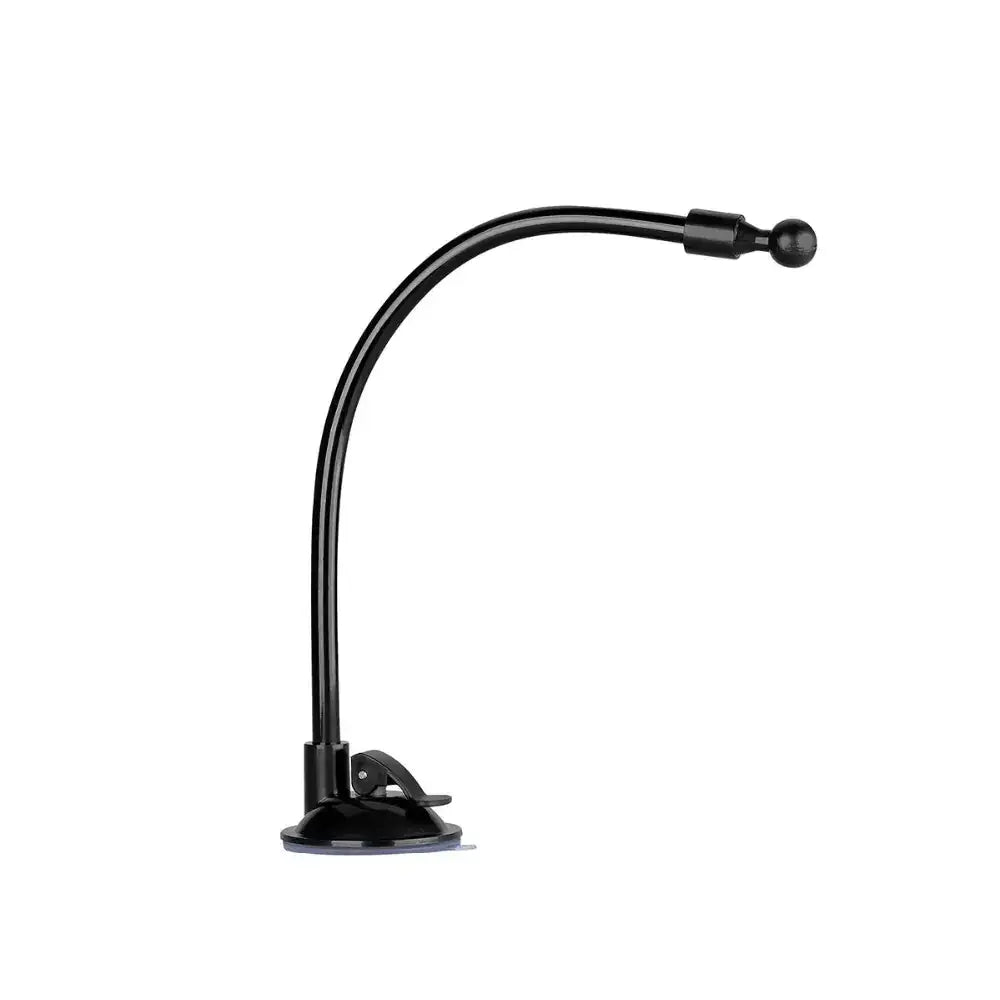 Black flexible gooseneck mount with a suction cup base and ball joint at the end.