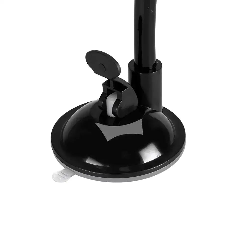 Black plastic suction cup mount with a sleek, glossy finish and an adjustable arm attachment.