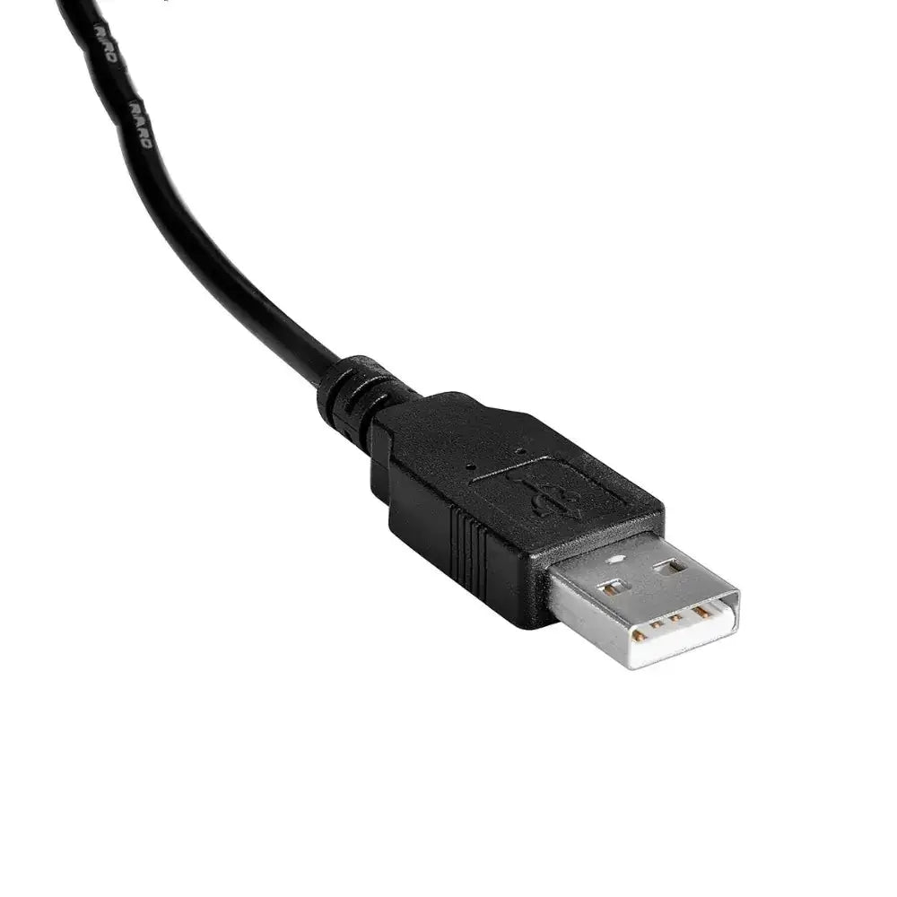 Black usb-a cable with a matte plastic connector and metallic contacts.