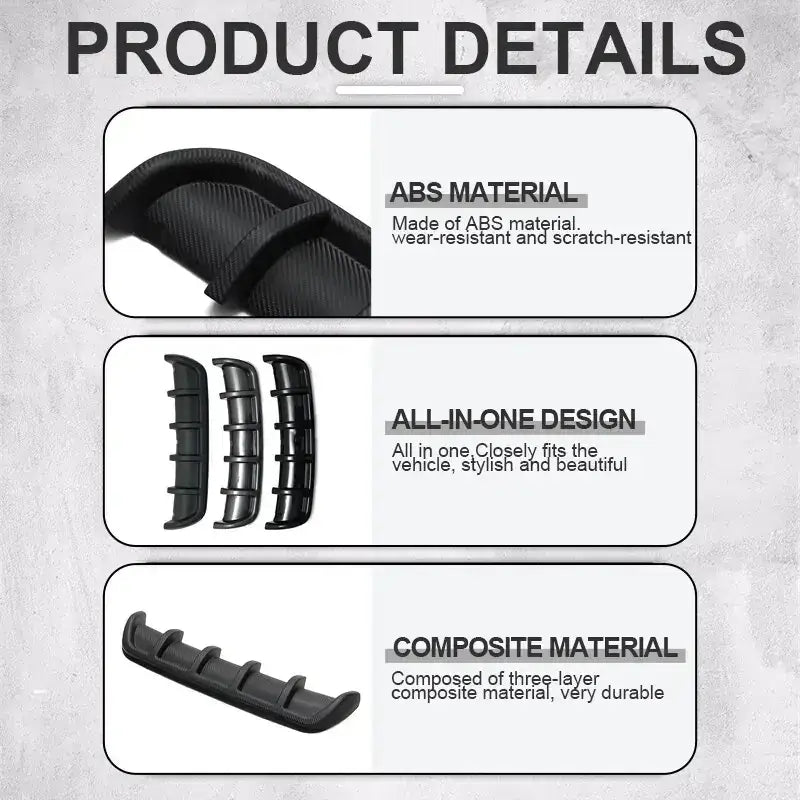 Black abs plastic car bumper protector with a three-layer composite design.