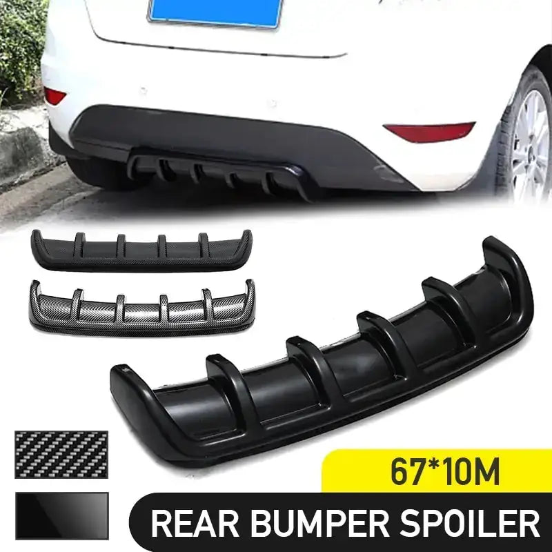 Black rear bumper spoiler with a sleek, aerodynamic design and carbon fiber texture option.