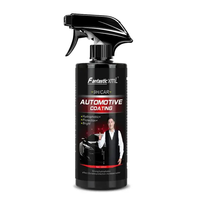 Black spray bottle of fantastic xml automotive coating with a glossy finish and red accent labeling.