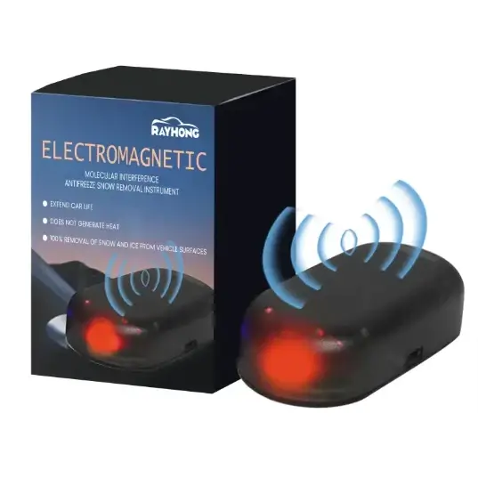 Black rayhong electromagnetic snow removal device with red glowing lights and wireless signal icons