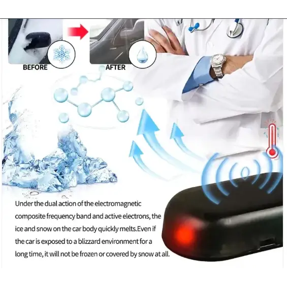 Black ice-melting device with a red illuminated button