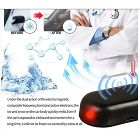 Black ice-melting device with a red illuminated button