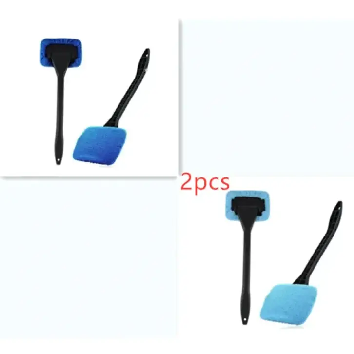 Blue sponge car window cleaning brush with black handle.