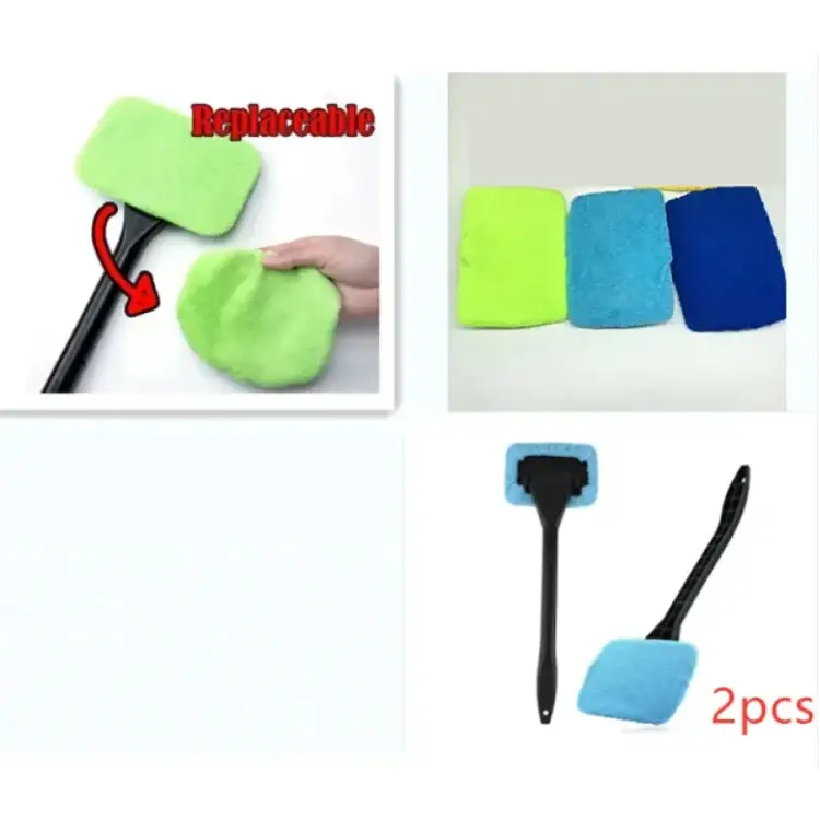 Bright green and blue replaceable car window cleaning sponges with black handles.