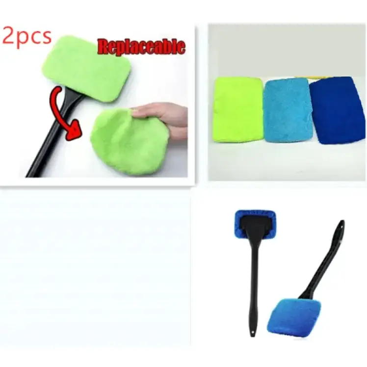 Bright green and blue replaceable sponge heads for car window cleaning brushes.