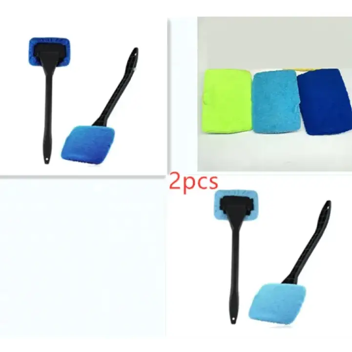 Blue microfiber car window cleaning brush with black handle