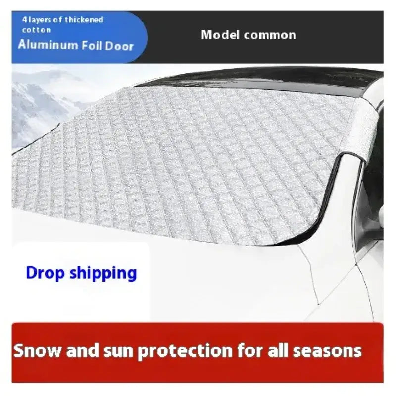 Silver quilted aluminum foil car door cover with reinforced cotton layers.