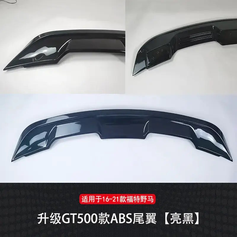Black glossy abs rear spoiler designed for 2016-2021 ford mustang gt500 models.