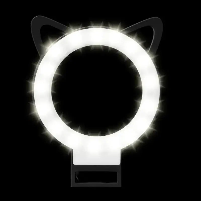 A white led ring light with cat ears, designed for selfie or vanity lighting.