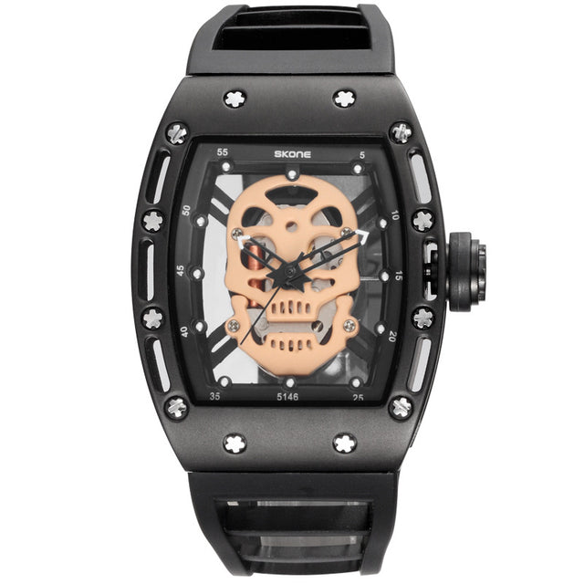 Men's Waterproof Quartz Sports Watch with Skull Design
