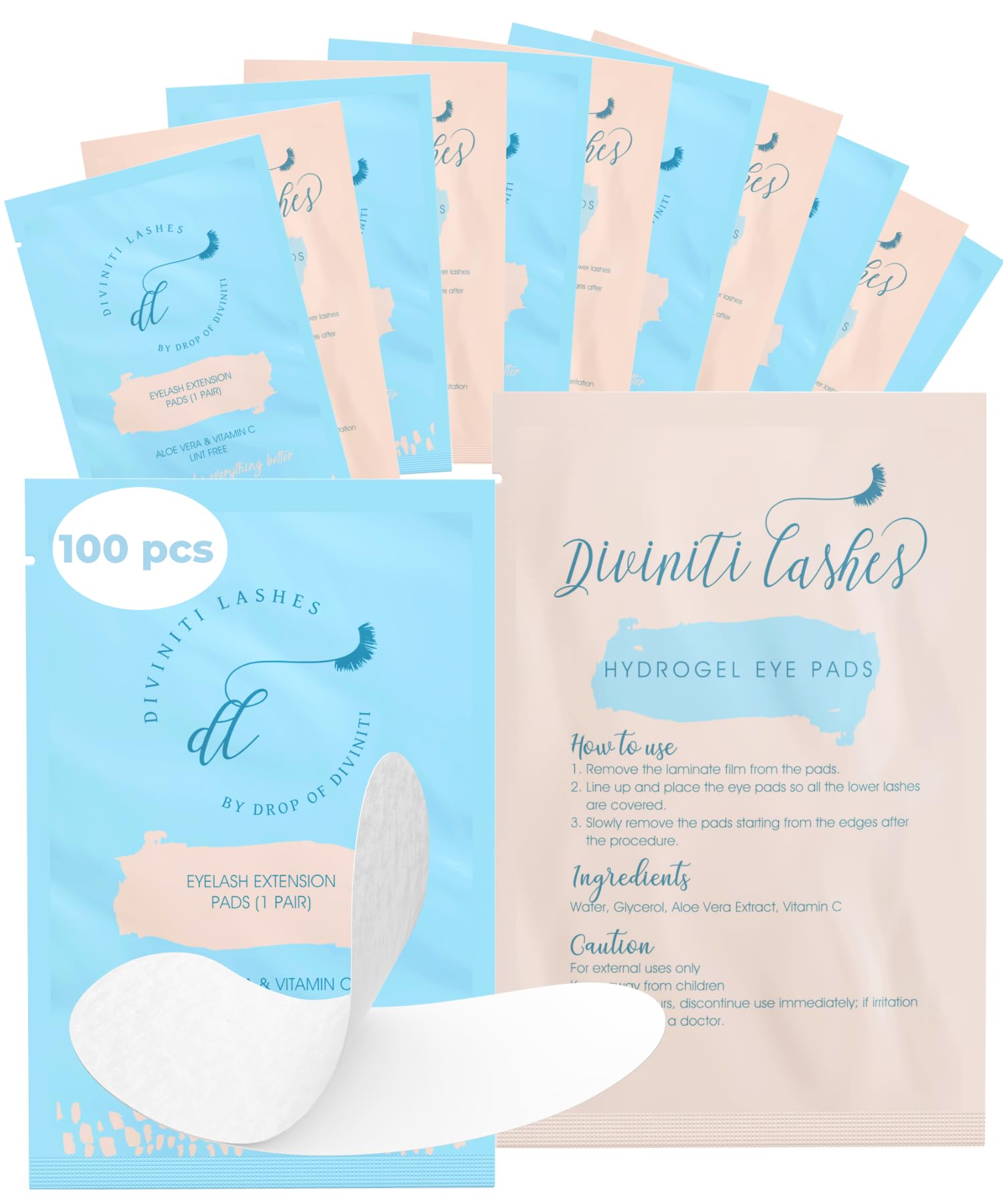 100 Pairs Under Eye Gel Pads Lash Extensions - Lash Supplies for Eyelash Extension Supplies - Hydrogel Under Eye Patches for Lash Extensions Aloe Vera Lint Free Parches Para Pestañas - DiviniTi