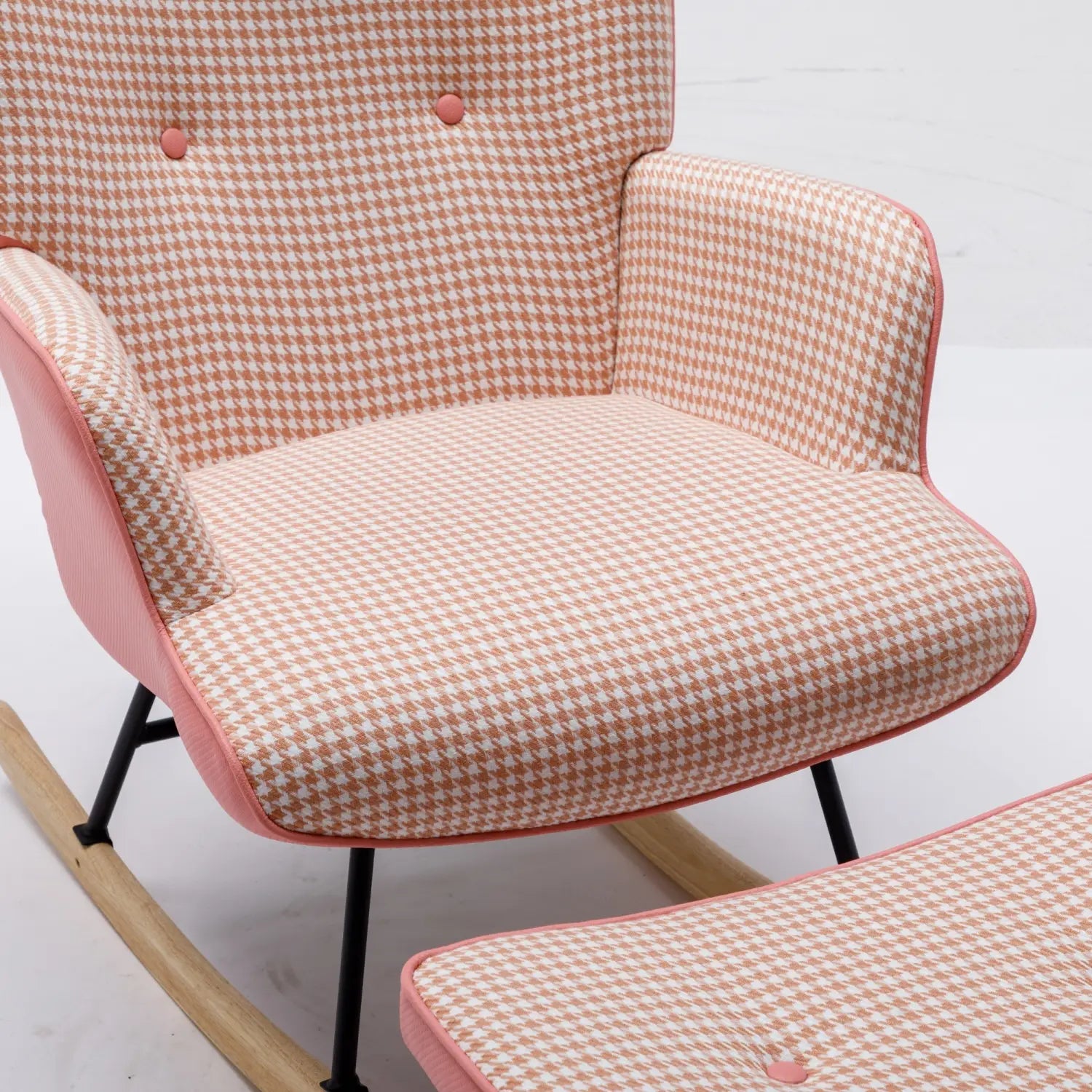 35.5 Inch Rocking Chair Soft Houndstooth Fabric Leather Fabric Rocking Chair For Nursery Comfy Wingback Glider Rocker