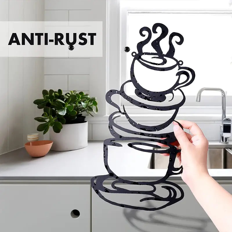 1pc Black Metal Coffee Cup Wall Art for Kitchen Decor