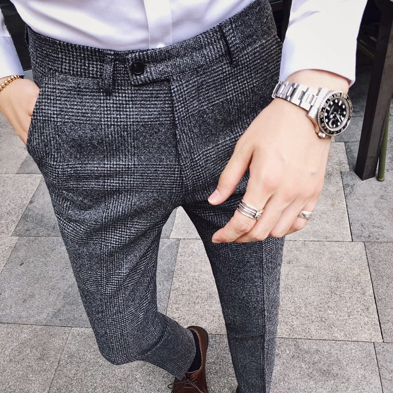 Men's British Style Dress Pants - Slim Fit Casual Trousers