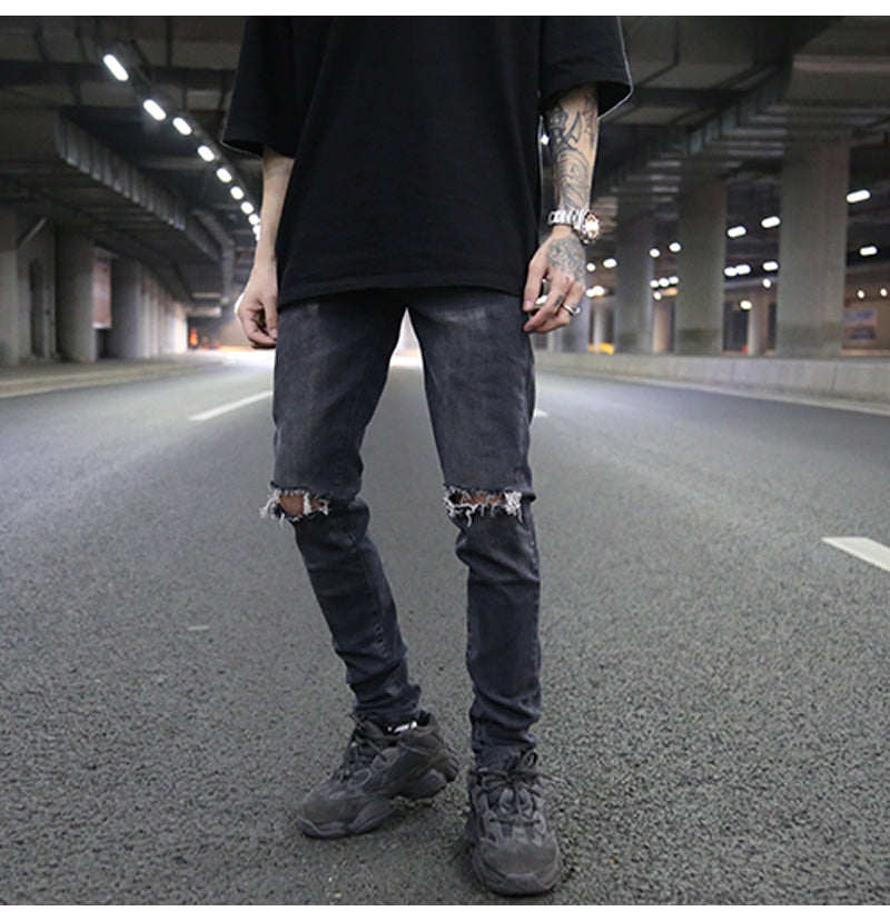 Distressed Gray Skinny Jeans with Paint Splatter Design