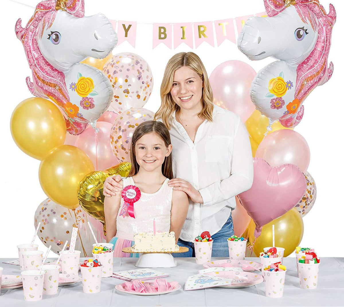 8pcs Unicorn Birthday Party Decor with Balloons & Sticks