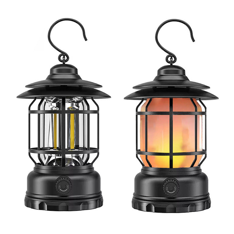 Portable LED Retro Camping Lantern with Flame Effect