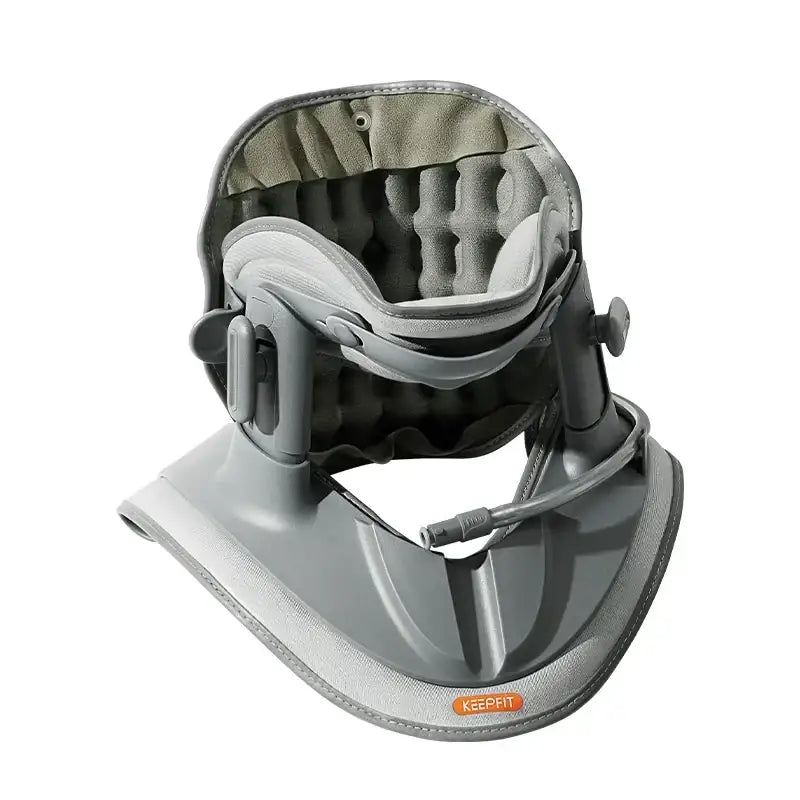 Gray keepfit cervical collar with adjustable straps and a padded, contoured interior for neck support.