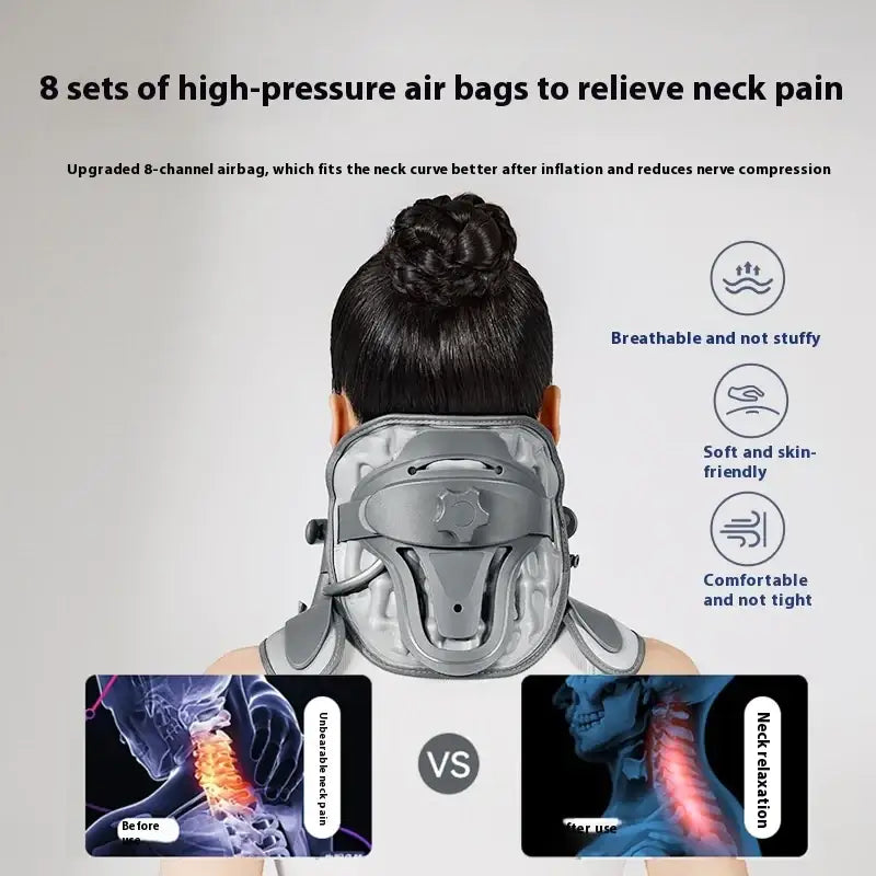 Gray and white high-pressure airbag cervical collar with an 8-channel design for neck support.