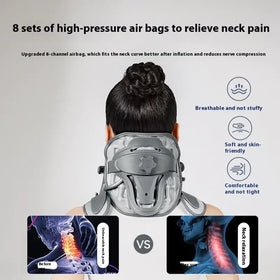 Gray and white high-pressure airbag cervical collar with an 8-channel design for neck support.