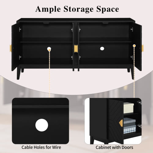 4-door Sideboard Storage Cabinet For Living And Dining Room Two Large Cabinets With Gold Handle And Adjustable Shelves