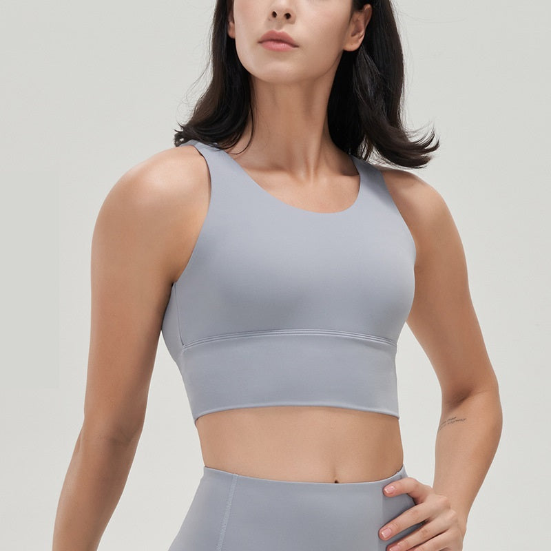 Women's Deep V Sports Bra with Chest Pad and High Collar