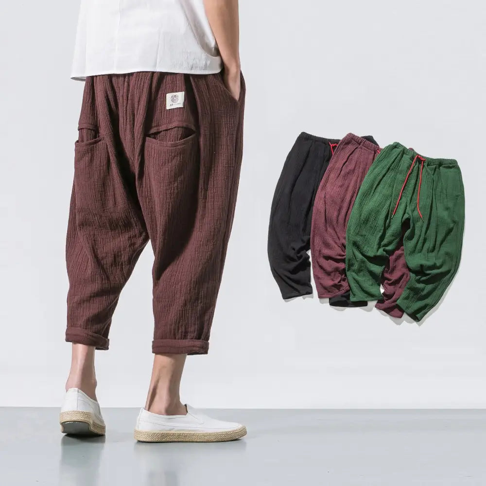 Chinese Style Loose Casual Pants in Cotton Linen