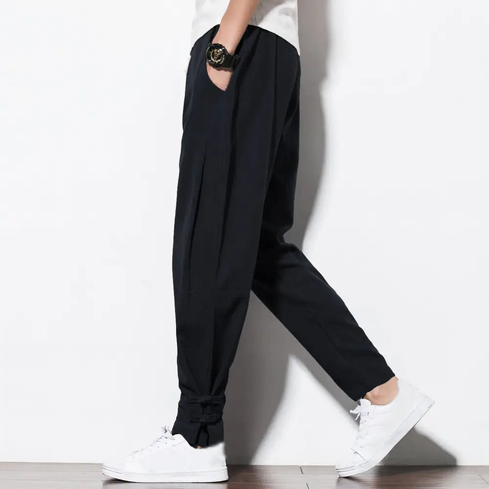 Chinese Style Spring Wide-Leg Cotton Linen Casual Pants