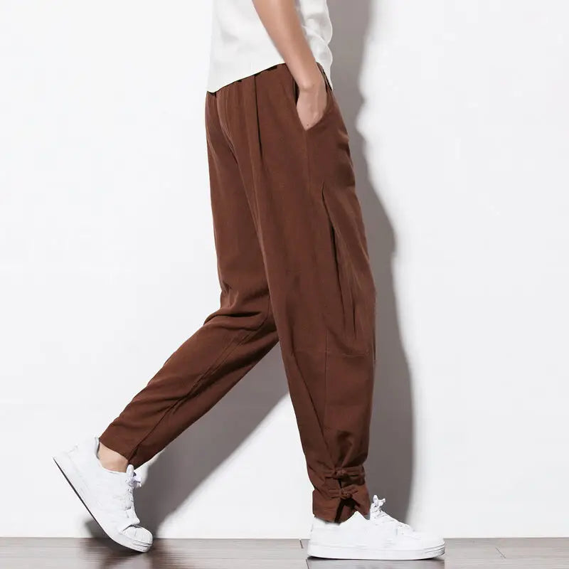 Chinese Style Spring Wide-Leg Cotton Linen Casual Pants