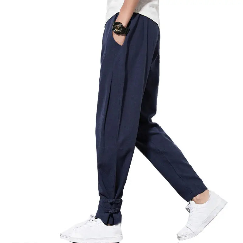 Chinese Style Spring Wide-Leg Cotton Linen Casual Pants