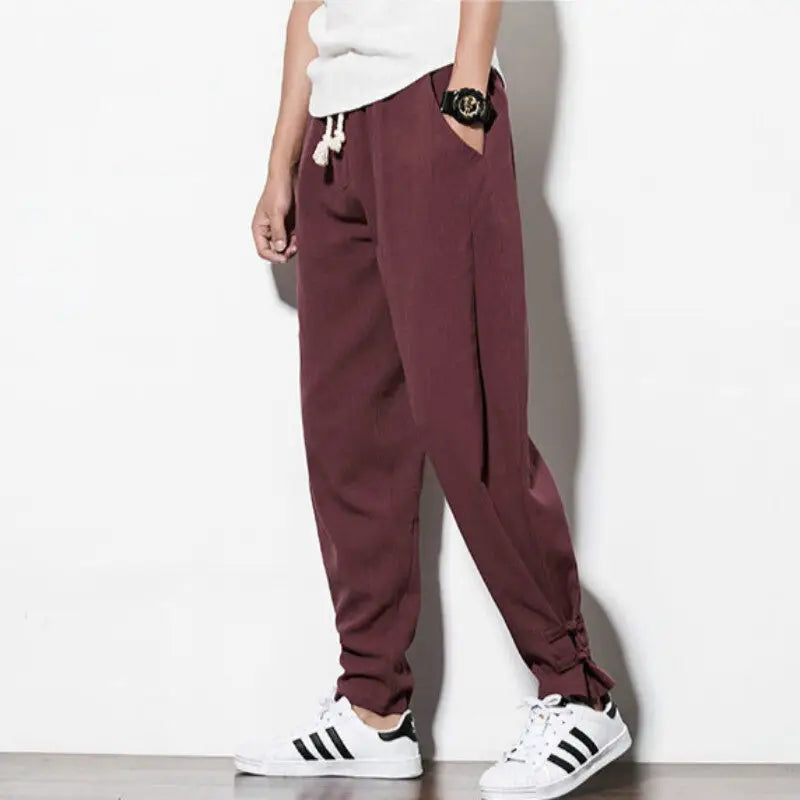 Chinese Style Spring Wide-Leg Cotton Linen Casual Pants