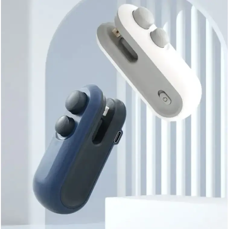 Blue and white wireless earbuds in sleek, ergonomic cases with matte finishes.