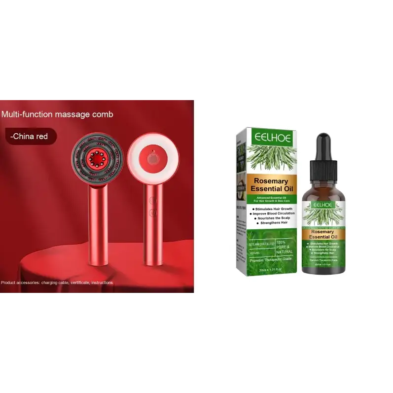 Red multi-function massage comb with a circular head featuring red and black textured nodes.