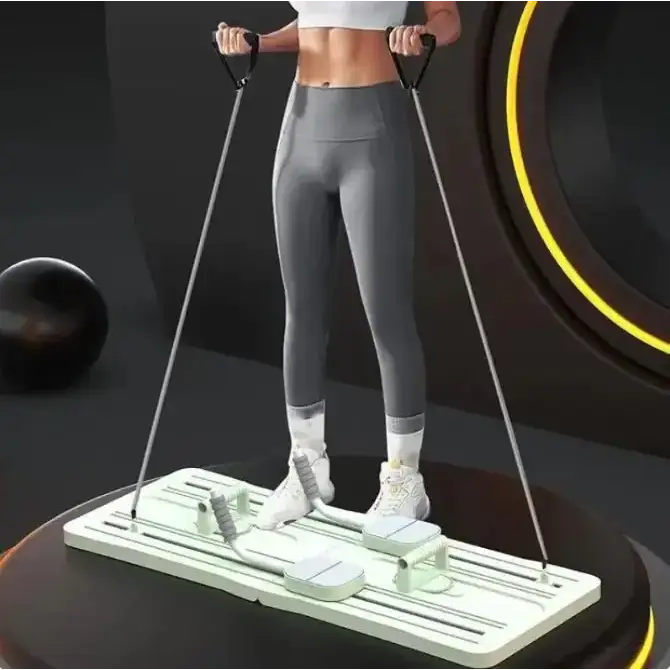 White resistance training platform with adjustable foot pedals and handlebars