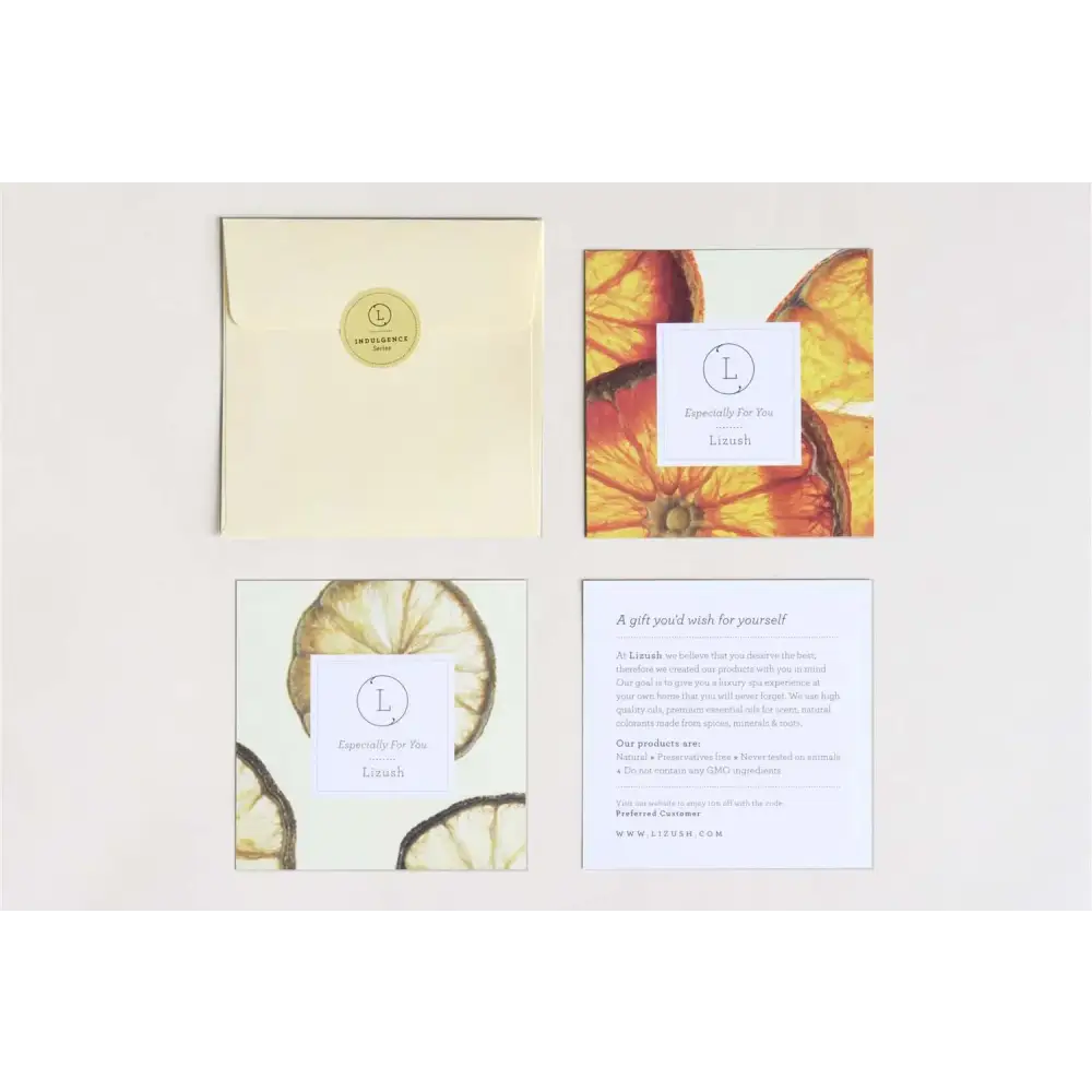 Cream-colored envelope with a gold circular seal bearing the brand name ’lizuush.’